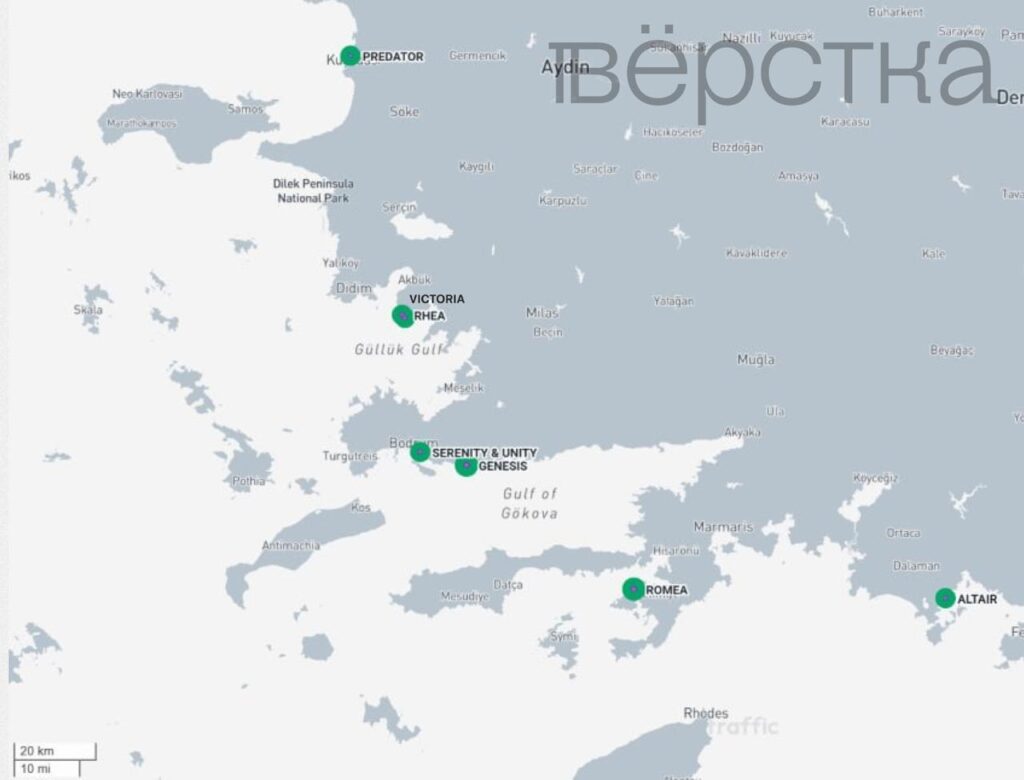 Яхты Владимира Путина, Романа Абрамовича, Олега Дерипаски, Вагита Алекперова, Андрея Костина и Александра Несиса собрались в районе Бодрума